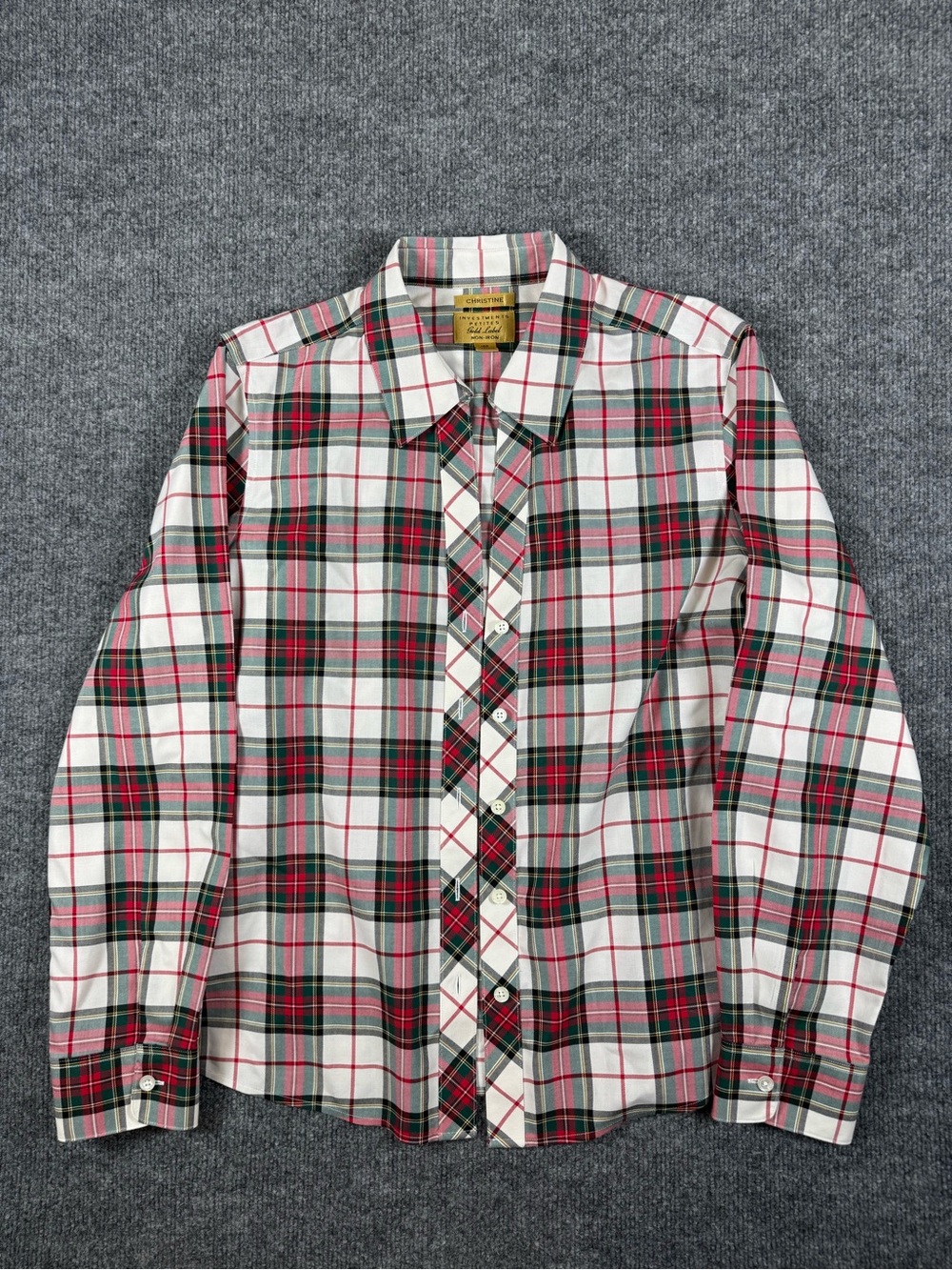 Plaid Button-Down Shirt in Red & Green
